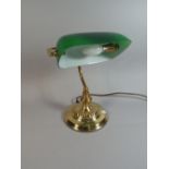 A Reproduction Brass and Green Glass Desk Lamp