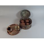 An Indian Circular Copper Spice Box with Hinged Lid to Interior Having Removable Tray,