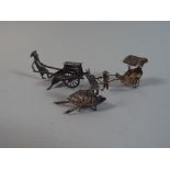 Three Chinese Silver Figures. Gent with Plough, Junk and Rickshaw.