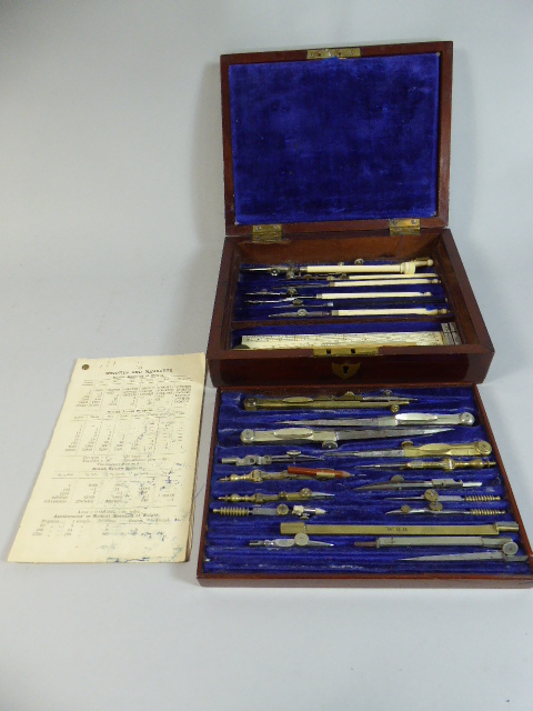 A Good Quality Late Victorian/Edwardian Flame Mahogany Drawing Instrument Set with Monogrammed - Image 2 of 2