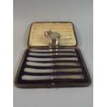 A Cased Set of Silver Handled Tea Knives together with Silver Mustard (Birmingham 1942)