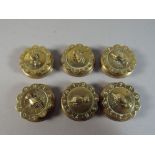 A Set of Six Victorian Brass Whist Markers with Registration Mark Under