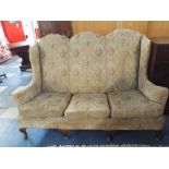A Vintage Wing Arm Georgian Style Three Seater Settee with Scrolled Arms,