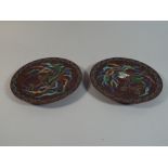 An Almost Mirrored Pair of Japanese Cloisonne Shallow Dishes.
