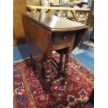 A Small 19th Century Oak Drop Leaf Gate Leg Table on Turned Supports with One End Having End Drawer,