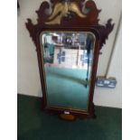 A 19th Century Mahogany Fret Frame Wall Mirror with Oval Shell Inlay and Pierced Gilt Ho-Ho Bird