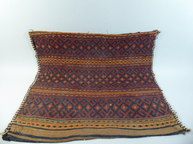An Antique Single Woven Tribal Caucasian Camel Saddle Bag with Geometric Design.