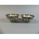 A Pair of 19th Century Chinese Tea Bowls Decorated with Cockerel, Blossom, Insects Etc.