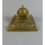 A Late Victorian Brass Desk Top Inkwell with Printed Ceramic Well for H.