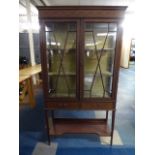 An Inlaid Edwardian Astragal Glazed Display Cabinet with Two Drawers and Stretcher Shelf. 91cm Wide.