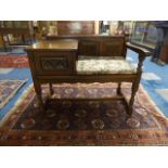 An Old Charm Oak Linen Fold Telephone Seat with Side Cupboard