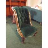 A Victorian Mahogany Framed Scrolled Back Ladies Nursing Chair on Short Cabriole Legs