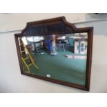 An Edwardian Oak Framed Rectangular Wall Mirror with Applied Mahogany Fret Work Panel in the Form