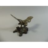 A Late 19th Century Japanese Meiji Period Silver Plated Bronze Eagle Mounted on a Painted Bronze
