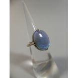 A Large Natural Blue Opal Ring Set in 9ct White Gold. Opal with Intense Green and Blue Colour Play.