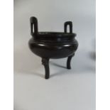 An Early Oriental Bronze Three Legged Censer with Lion Masks to the Top of Each leg,