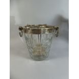A Heavy Cut Glass Champagne Bucket with Silver Plated Removable Bottle Carrier and Silver Plated