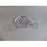 A Kosta Glass Ashtray with Engraved Lion Resting Paw on Globe Together with a Moulded Glass Dish