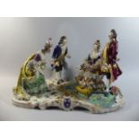 A Large Continental Porcelain Figure Group in the Dresden Style Depicting Courtiers Bowing Before