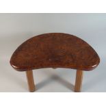 A Burr Wood Kidney Shaped Three Legged Stool by David Bailes on Octagonal Supports 34cms Wide