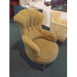 A Vintage Shell Backed Button Upholstered Ladies Armchair with Circular Seat