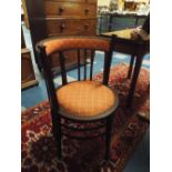 An Edwardian String Inlaid Circular Chair with Upholstered Seat and Back Rest