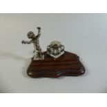 An Early 20th Century Art Nouveau Ink Stand with Inkwell and White Metal Cherub Decoration,