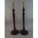 A Pair of French Turned and Reeded Tapering Table Lamps on Circular Bases, Acanthus Mouldings,