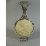 A Good Meiji Period Japanese Ivory Mounted Silver Vase with Coloured Enamel Decoration to Neck and