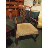 A 19th Century Mahogany Framed Armchair with Pierced Splat on Cabriole Front Legs