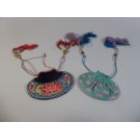 Two Embroidered Chinese Silk Purses with Tassel Decorated Draw Strings.