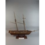 A Scratch Built Wooden 1/50 Scale Model of a Two Masted Schooner, "Harvey" with Fittings, Rigging,