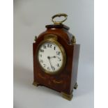 A Pretty Edwardian Inlaid Mahogany Mantel Clock with Presentation Plate for 1922 and with Ormolu