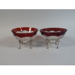 A Pair of Silver Based Ruby Flash Glass Bonbon Dishes.