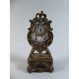 A 19th Century Miniature Ormolu and Porcelain Panel Clock in Rococo Form on Platform Base with Hand