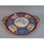 A Circular Two Handled Tray by Royal Vienna Decoration in Unsual Coloured Enamels with Gilt
