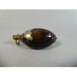 An Interesting and Unusual Ovoid Wooden Hanging Snuff Box with Silver Plated Mounts and Having