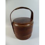 A Chinese Circular Cane and Bamboo Rice Carrier. The Removable Lid Painted with Rice Plant.