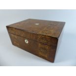 A 19th Century Walnut Work Box with Banded Inlay having Geometric Pattern and Mother of Pearl
