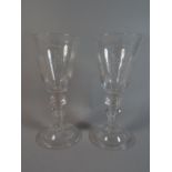 A Pair of Hand Blown Etched Glass Wine Goblets Monogrammed C P F 8th July 1938 with Hollow Stem.
