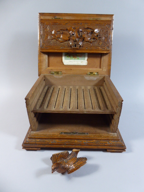 A Black Forest Carved Walnut Cigar Humidor with Hinged Lid to Fitted Interior. - Image 2 of 3