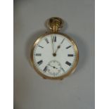 A 14ct Gold Open Face Gentleman's Pocket Watch having Enamel Dial with Roman Numerals and