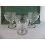A Set of Three 19th Century Hand Blown Rummers with Etched Hop and Barley Decoration,