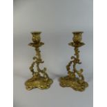 A Pair of 19th Century Ormolu Rococo Candlesticks,