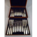 An Edwardian Mahogany Canteen of Fruit Cutlery to Include 12 Knives and Forks.