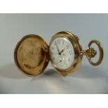 A Good Audemars Freres 14ct Gold Quarter Repeating Hunter Cased Chronograph Pocket Watch with