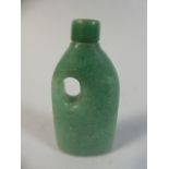 A Small Bottle Shaped Green Stone Opium Bottle. Lid Glued.