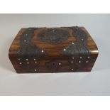 A Late Victorian Brass and Mother of Pearl Mounted Rosewood Work Box with Domed Lid,