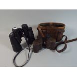 A Pair of Super Zenith 10x50 Binoculars and Pair of Vintage Brass Mounted Binoculars in Leather