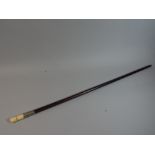 An Early 20th Century Ebonised Hardwood Walking Cane with Ivory Handle and Silver Plated Mount,